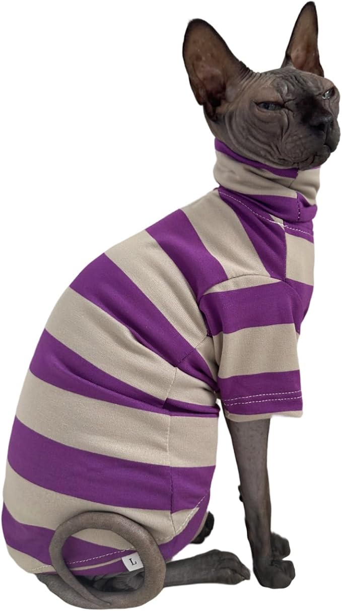 Vintage Stripes Sphynx Hairless Cats Shirt Cotton Cat Turtleneck Pet Clothes - Image 2