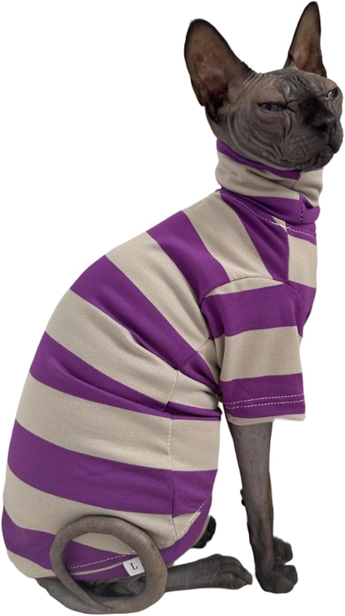 Vintage Stripes Sphynx Hairless Cats Shirt Cotton Cat Turtleneck Pet Clothes - Image 2