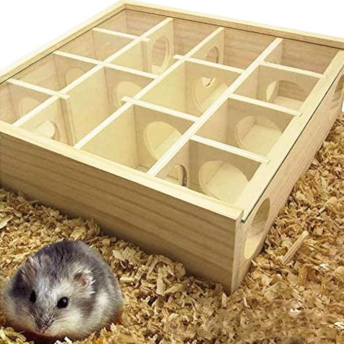 Wooden Hamster Maze Toy Multi-Grid Maze Household Hamster Hideaway Toy Small - Image 2