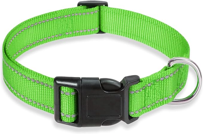Reflective Dog Collar with Buckle Adjustable Safety Nylon Collars by BOOMIBOO