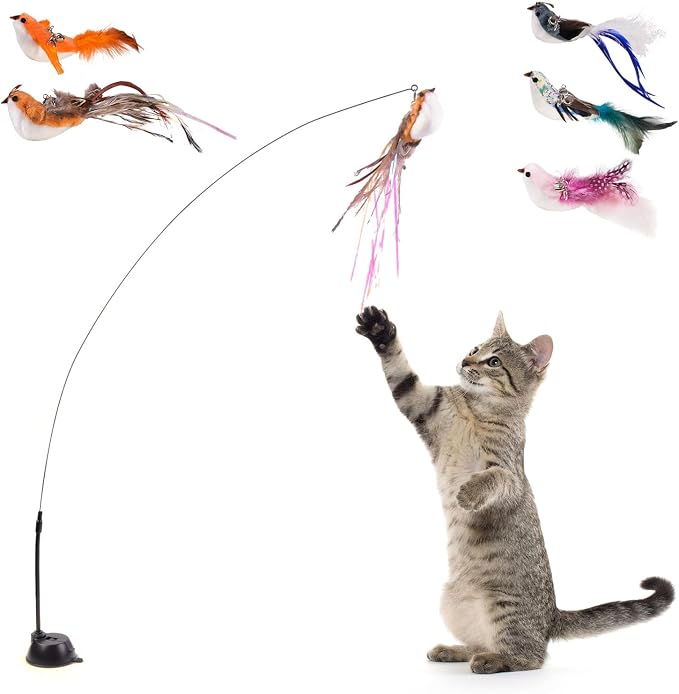 Cat Wand Toys, Interactive Bird Simulation Cat Toy by jiafeipet