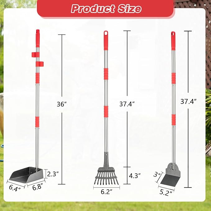 Pooper Scooper, Long Handle Dog Pooper Scooper, Heavy Duty Stainless Steel Rake - Image 4
