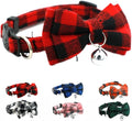 Red Plaid Cat Collar with Bell and Bow, Breakaway Kitten Collar with Bells by YOUALSO