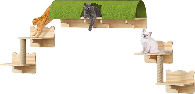 Cat Wall Shelves, 7-in-1 Solid Wood Wall-Mounted Cats Furniture Set - Image 7
