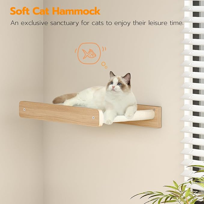 HOOBRO Wood Cat Wall Shelves, Plush Hammock, Scratcher and Climbing Shelves - Image 7