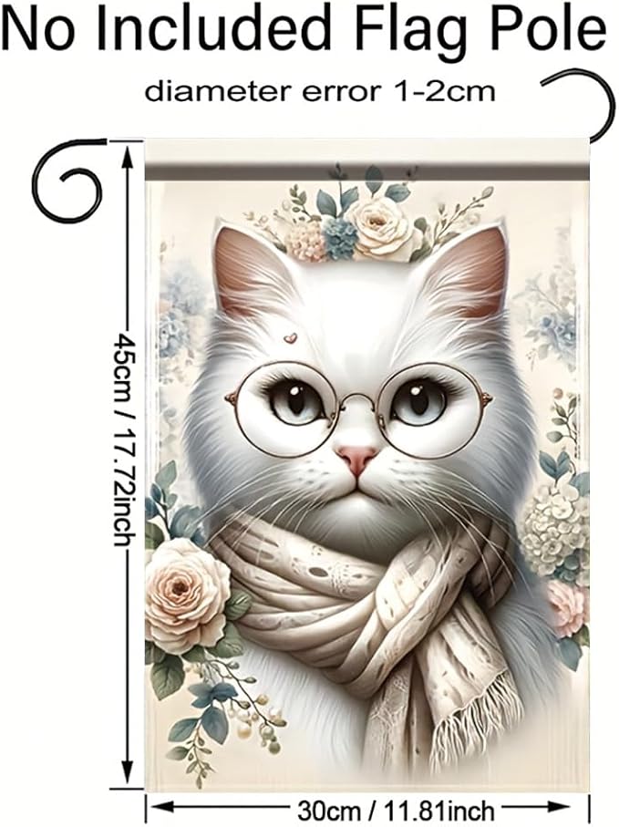 Cat Garden Flag 12x18 Inch Double Sided Outdoor Yard Banner White Cat - Image 2