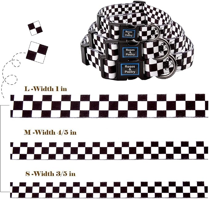 Roses&Poetry Dog Collar with Colourful Checkered Patterns, Adjustable Durable - Image 3