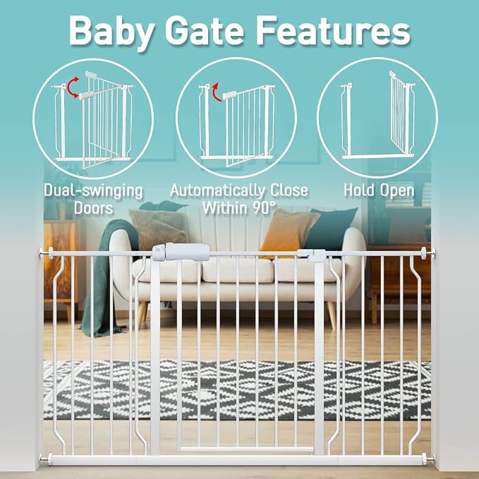 WAOWAO Baby Gate 4.71" Extra Wide Pressure Mounted Walk Through Swing Auto - Image 3