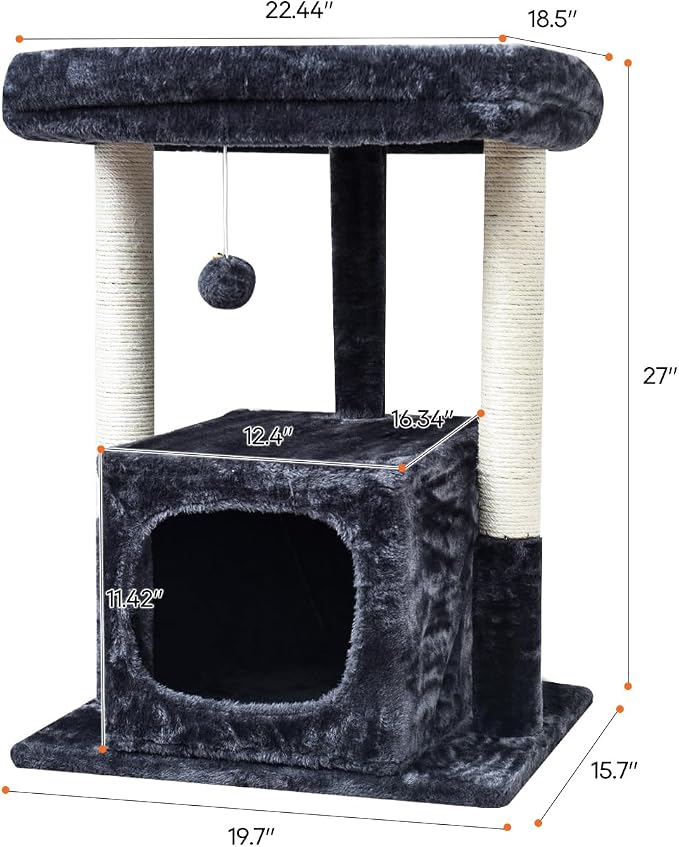 SYANDLVY 27IN Cat Tree for Indoor Cats Large Adult, Modern Activity Tower - Image 3