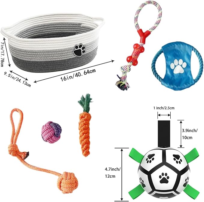 7 Pcs Puppy Dog Toys Storage Basket Set Dog Gift Chew Toys - Image 2