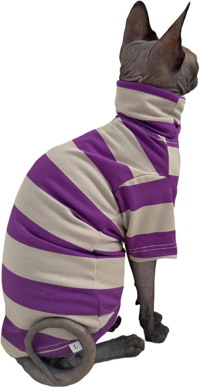Vintage Stripes Sphynx Hairless Cats Shirt Cotton Cat Turtleneck Pet Clothes - Image 3