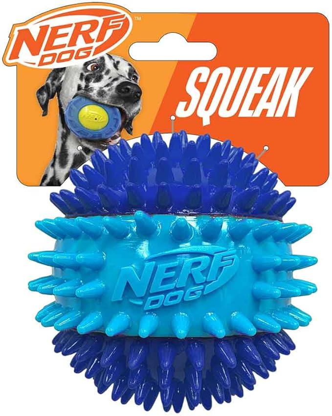 Nerf Dog 3.7in TPR 3-Part Spike Squeak Ball Dog Toy by GramercyProductsInc