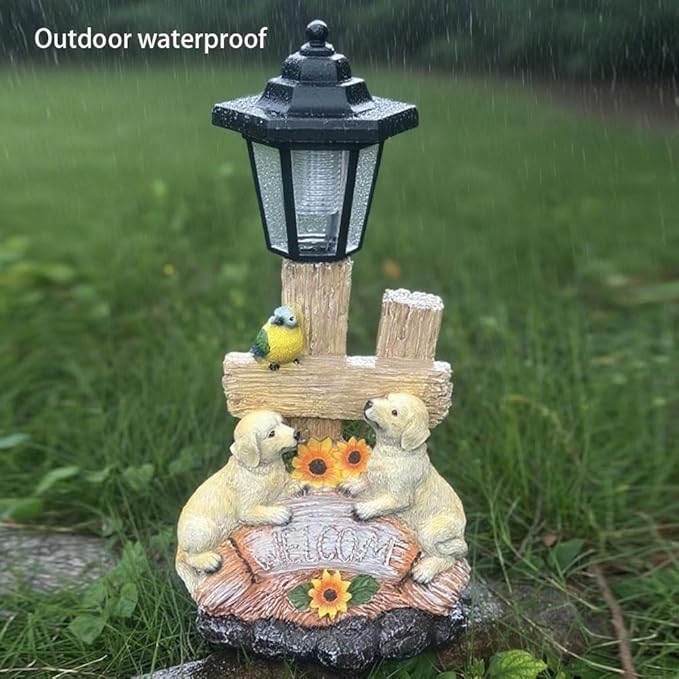 Outside Dog Statue with Solar Lantern, Garden Welcome Sign Dog Solar Figurines - Image 6
