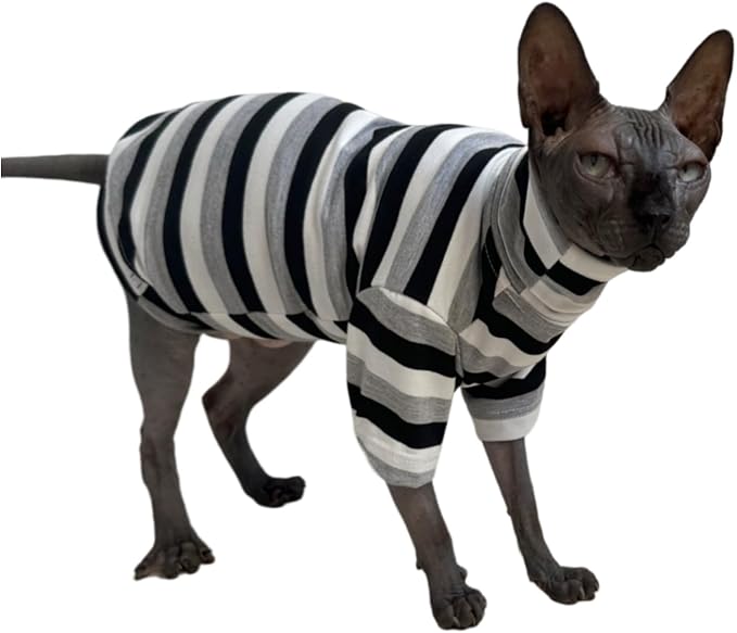 Vintage Stripes Sphynx Hairless Cats Shirt Cotton Cat Turtleneck Pet Clothes - Image 2