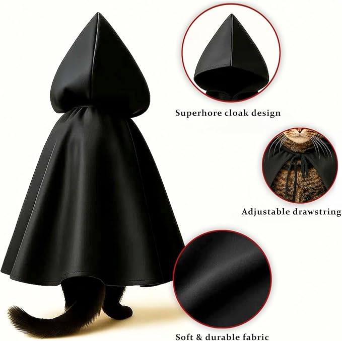 Black Bat Cat Mask and Cloak Costume - Image 6