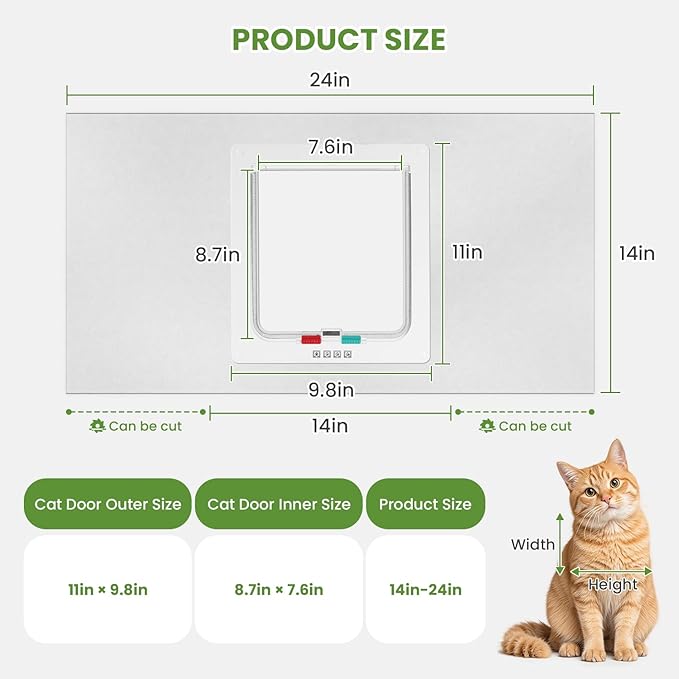 Cat Door for Window, 4 Locking Modes for Safety Cat Window Door, Fits 14"-24" - Image 3