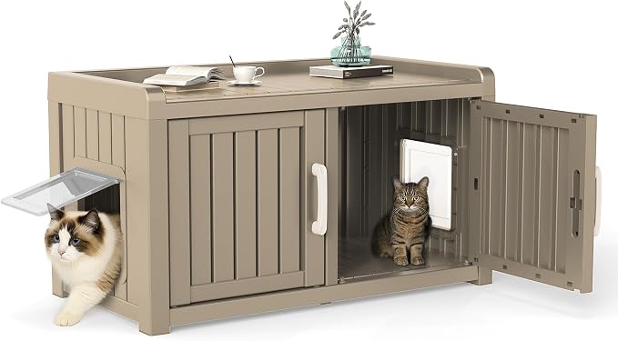 Cat Litter Box Enclosure Resin Hidden Cat Litter Box Furniture Multi-Functional by KFY