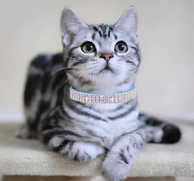 THAIN Rhinestones Cat Dog Collar Soft Velvet Safe Adjustable Collar Bling - Image 5