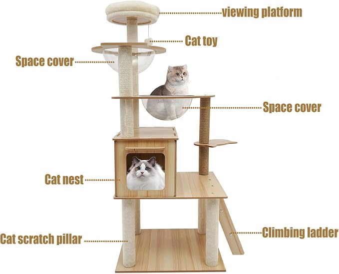 Wood Cat Tree, Modern 5-Tier Wooden Cat Tree, Wooden Tower - Image 3