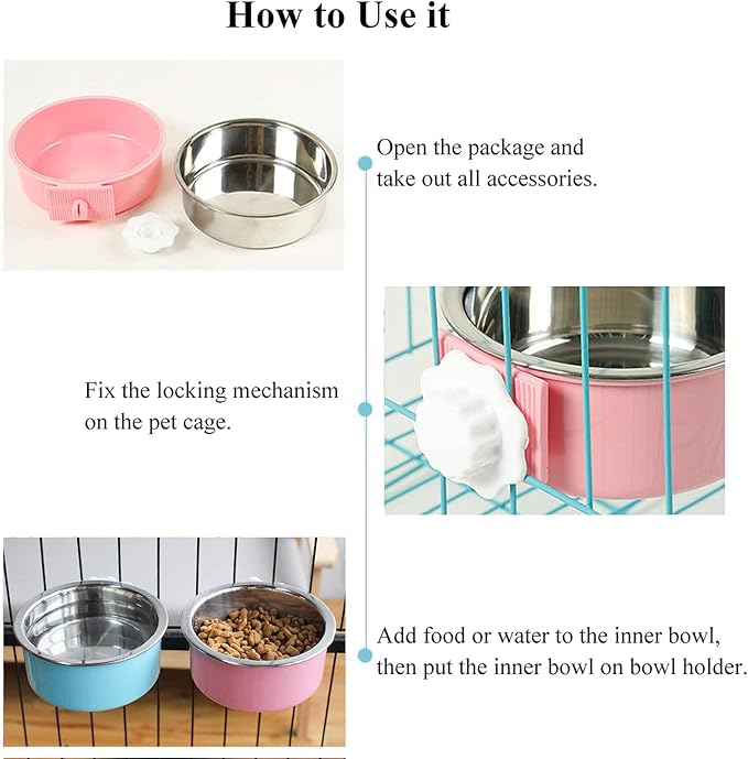 Dog Crate Bowl, Hanging Stainless Steel Removable Pet Crate Water & Food Bowls - Image 4