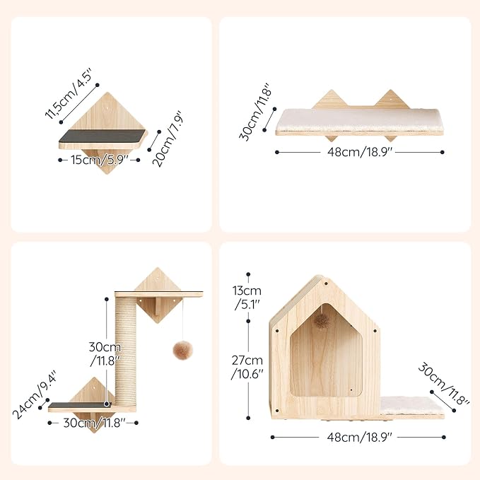 HOOBRO Wood Cat Wall Shelves, Climbing Shelves - Image 5