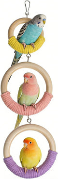 3-Ring Bird Wooden Swing Climbing Toy Chewable Cotton Rope Perch by Unknown