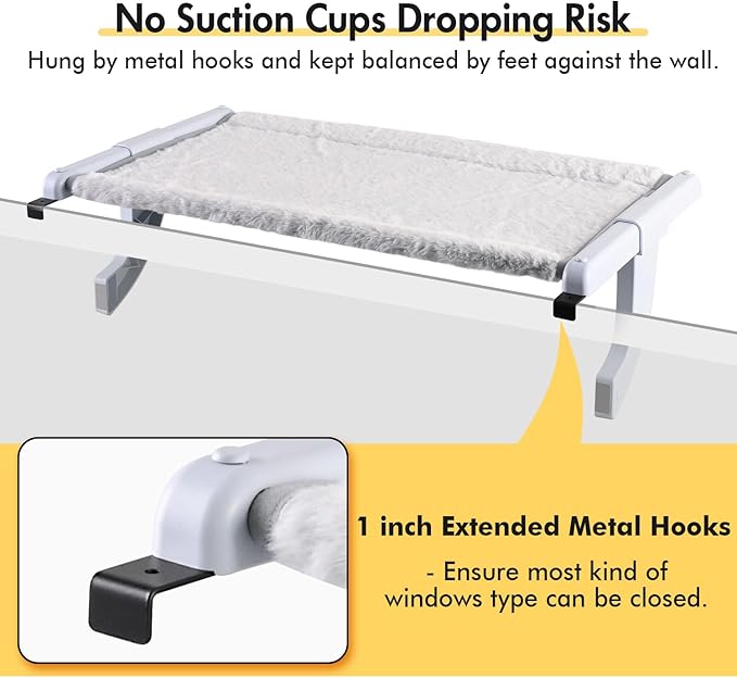 Window Sill Mount Cat Perch for Indoor Cats, One-Step Sliding Clamping Slot - Image 5