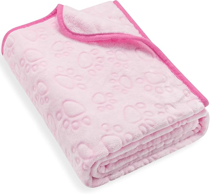 Pink Cat Blanket for Kitten Beds, Flannel Pink Stuff Cute Paw Print, 24 * 32 by STUFFED
