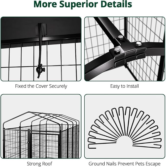 Dog Kennel Outside with Roof, Heavty Duty Welded Dog Crate Playpen with - Image 7