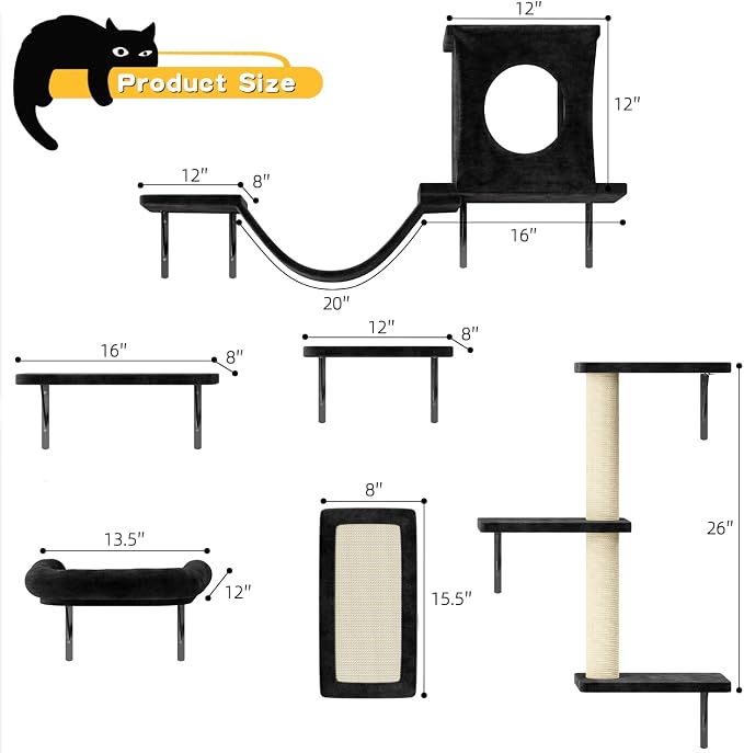 NUNU LAB Wall Mounted Cat Climber Set, Scratcher Board and Hammock, Shelves - Image 6
