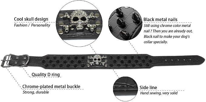 Serijoars Spiked Studded Dog Collar, PU Leather Dog Collar, Adjustable Pet - Image 2