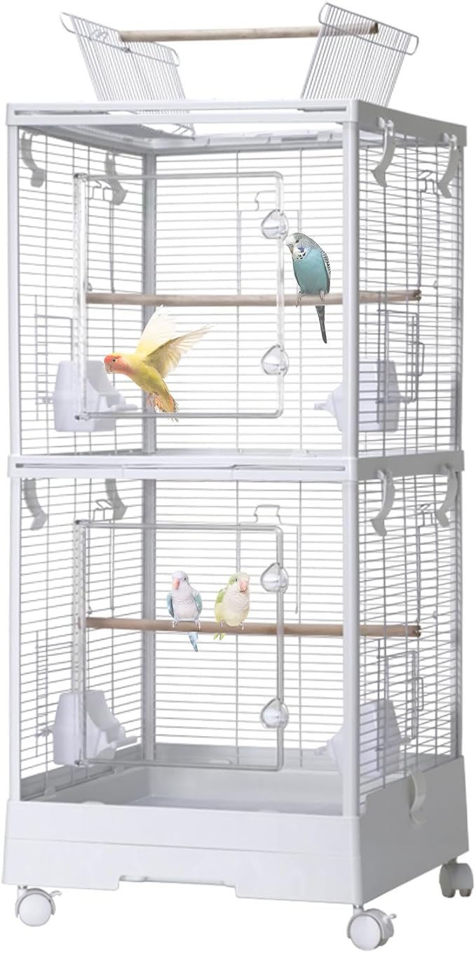 Garvee Small Bird Cage with Playground Stand, 44in White Travel Bird Cage by Garvee