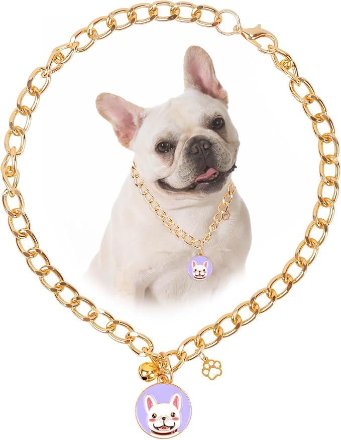 HOWWFALY Dog Collar and Cat Chain Necklace Stainless Steel Adjustable 18K Gold by HOWWFALY