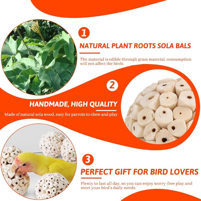 12 Pack Bird Toy Sola Balls, Natural Parrot Soft Chew Shredding & Foraging Toy - Image 3
