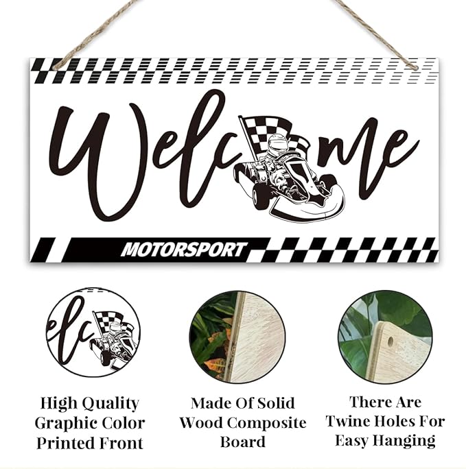 Welcome Sign for Front Door, Playroom Wall Decor, Motorsport Theme Wall Hanging - Image 3