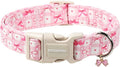 DOGWONG Pink Plaid Dog Collar-Cute Pink Bowtie Print Dog Collar, Adjustable by DOGWONG