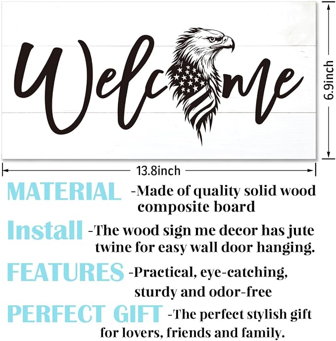 Welcome Sign for Front Door, Welcome Decor Wooden Hanging Sign, Patriotic Theme - Image 2
