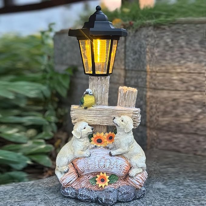 Outside Dog Statue with Solar Lantern, Garden Welcome Sign Dog Solar Figurines - Image 2