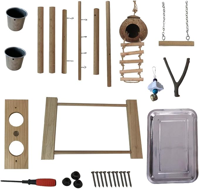 Hamiledyi Parrot Playground Bird Play Stand Natural Wood Parrot Perch Gym - Image 3