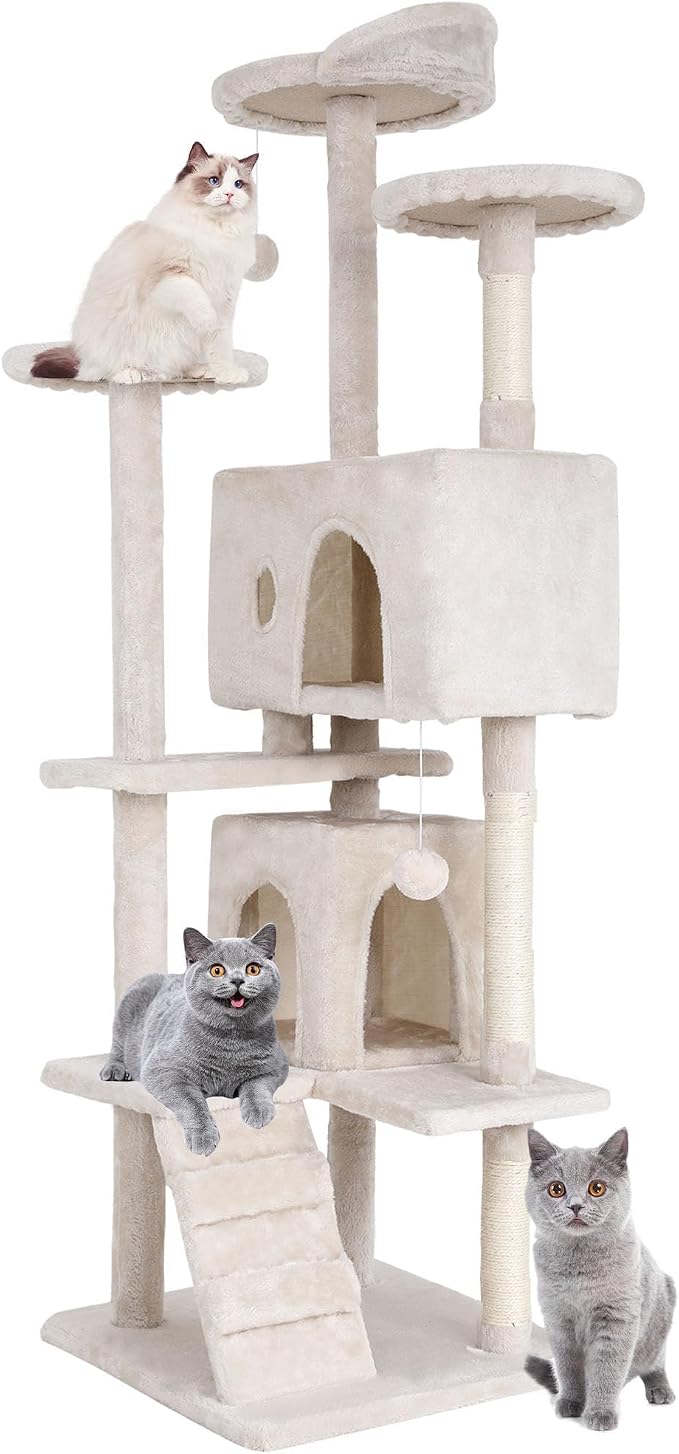 70 Inch Beige Cat Tree, Tall Cat Tower - Image 7