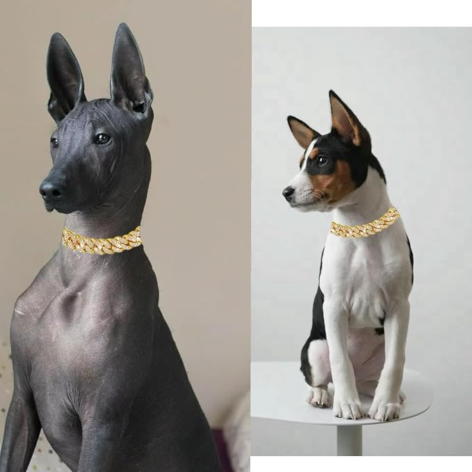 Luxury Cuban Link Dog Collar Gold Crystal Secure Buckle Metal Chain Necklace - Image 3