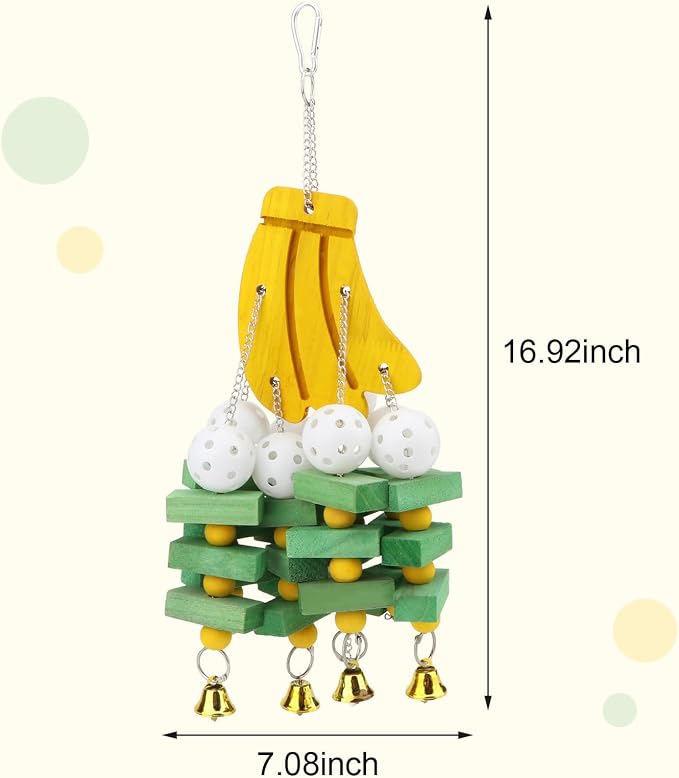 Hypeety Large Parrot Hanging Swing Toy Bells Chew Toy Colorful Hanging Wood - Image 2