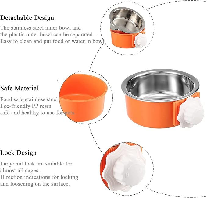 Dog Crate Bowl, Hanging Stainless Steel Removable Pet Crate Water & Food Bowls - Image 3