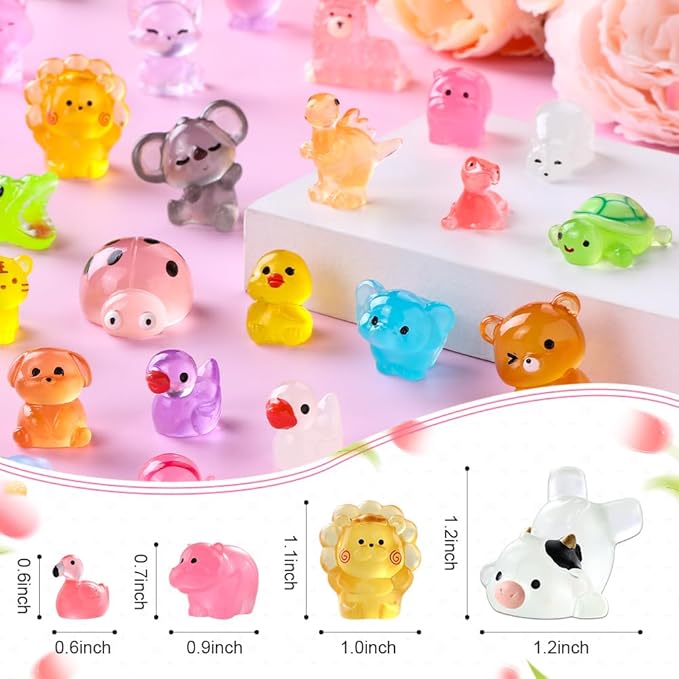 DIYDEC 60PCS Luminous Mini Resin Animals 60 Styles Miniatures Glow in The Dark - Image 2