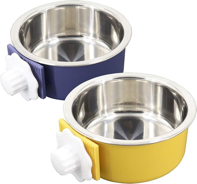 Dog Crate Bowl, Hanging Stainless Steel Removable Pet Crate Water & Food Bowls by QIYADIN