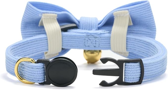 Soft Corduroy Cat Collar with Bell and Bowtie, Safety Breakaway Clasp, - Image 5