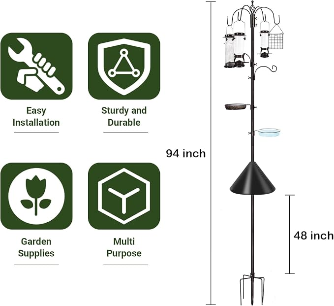 6-Hook Bird Feeding Station Kit Wild Bird Feeder Stand Pole, Mesh Tray and - Image 2