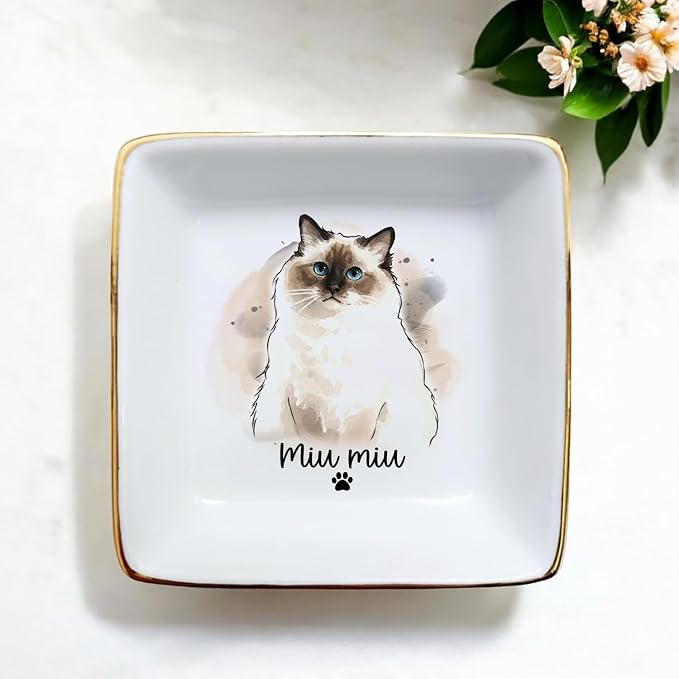 Custom Dog Cat Portrait Ring Dish, Personalized Pet Trinket Dish - Image 3
