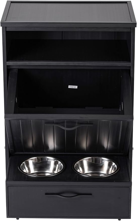 New Age Pet ECOFLEX Brea Dog Food Pantry in Black, Two 32 oz Bowls, Moisture - Image 4