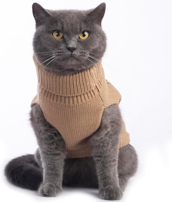 Cat Sweater Keep Your Pets Cozy, 16 Color Turtleneck Knitted Sleeveless Cat - Image 3